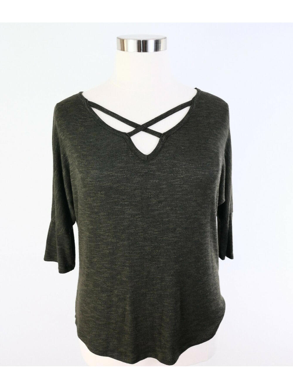 Juicy Couture Womens 1/2 Sleeve V Neck Army Green Sweater S